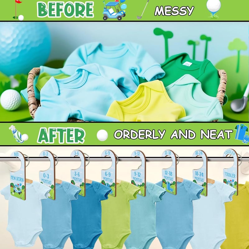 CORNER LACE Baby Closet Dividers 8PCS, Golf Themed Wooden Double-Sided Clothes Size Hanger Organizer from Newborn to Toddler for Nursery Decor Baby Shower Birthday Gift Blue & Green - Image 2